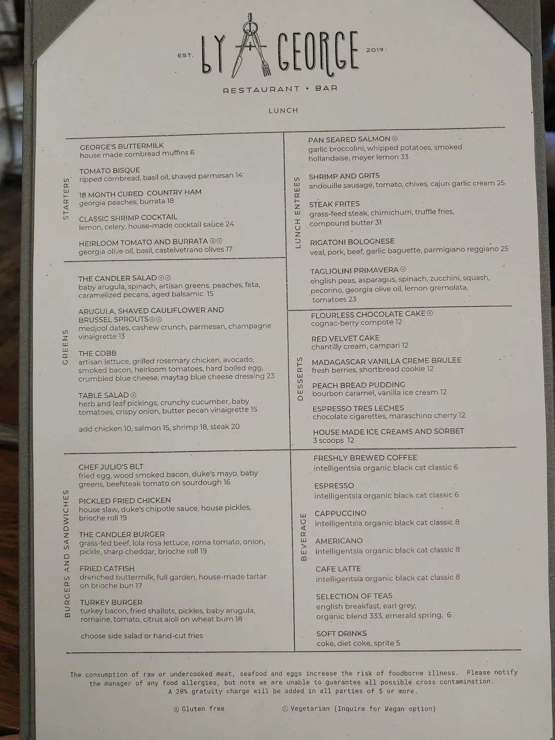 By George restaurant and bar Menu - Updated November 2025