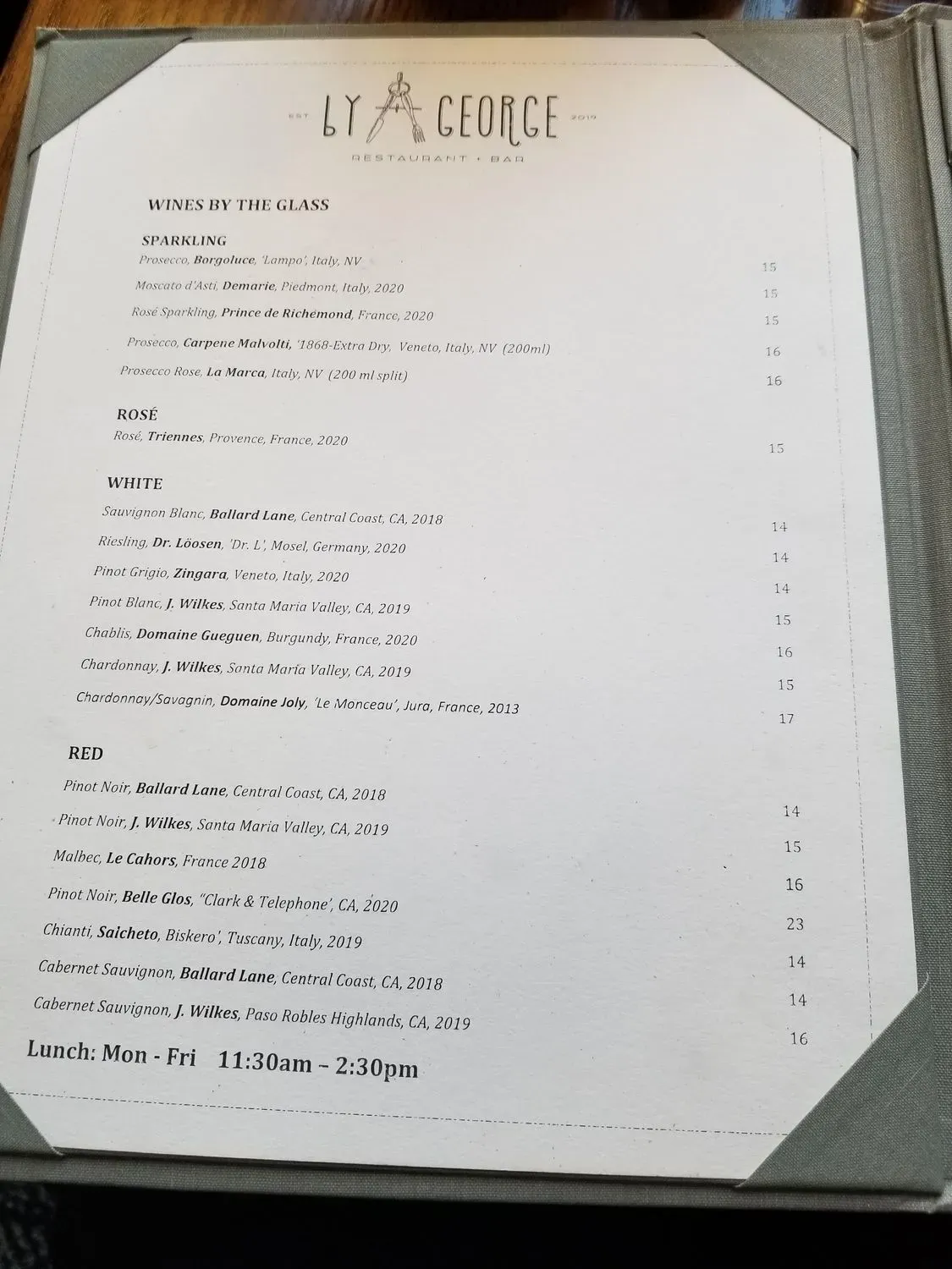 By George restaurant and bar Menu - Updated November 2025