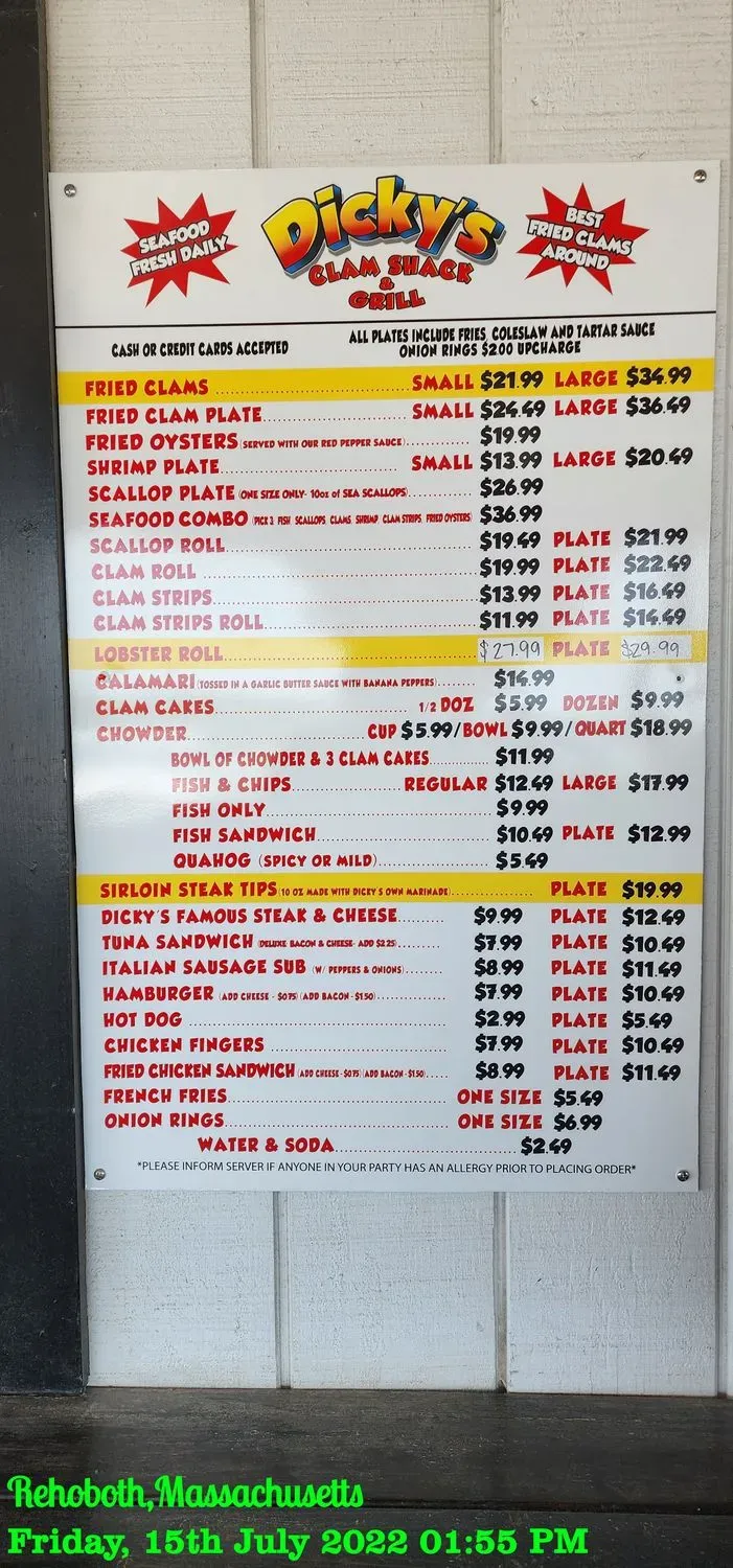 Dicky's Clam Shack Menu - Updated November 2025