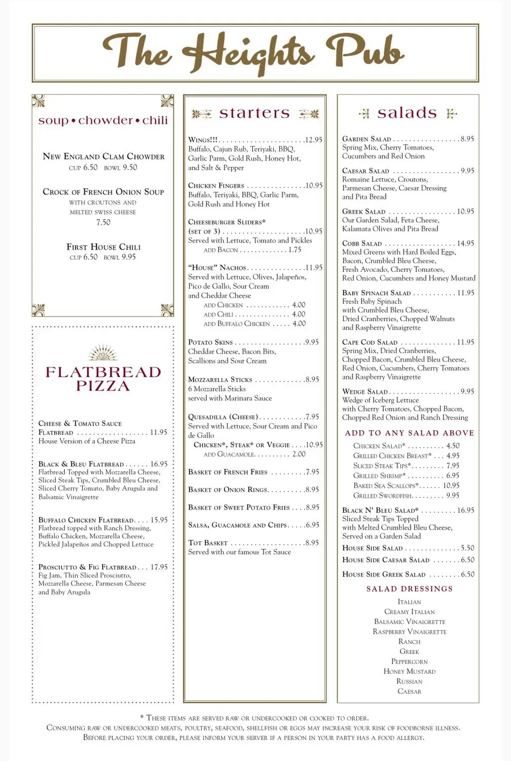 The Heights Pub Menu - Updated November 2025