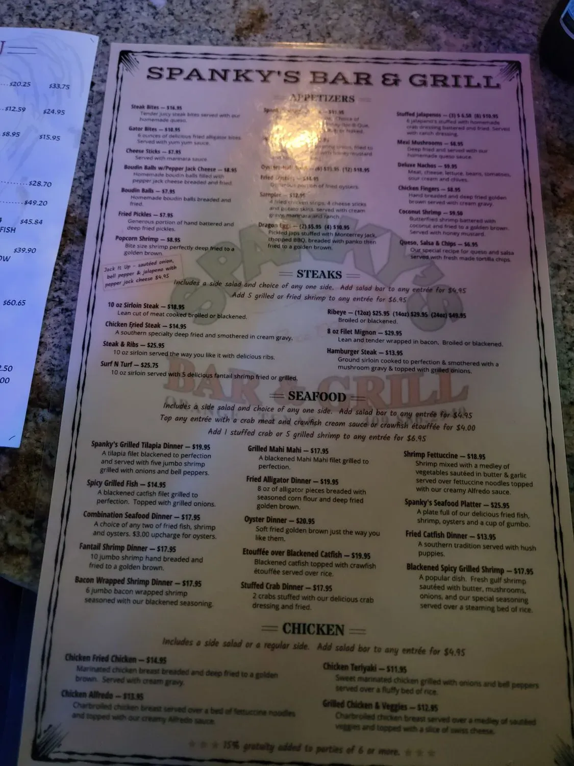 Spanky's Bar & Grill Menu - Updated November 2025