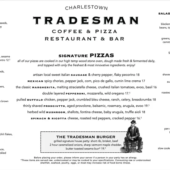 Tradesman Coffee Shop & Pizza Bar Menu | Charlestown, MA | Checkle