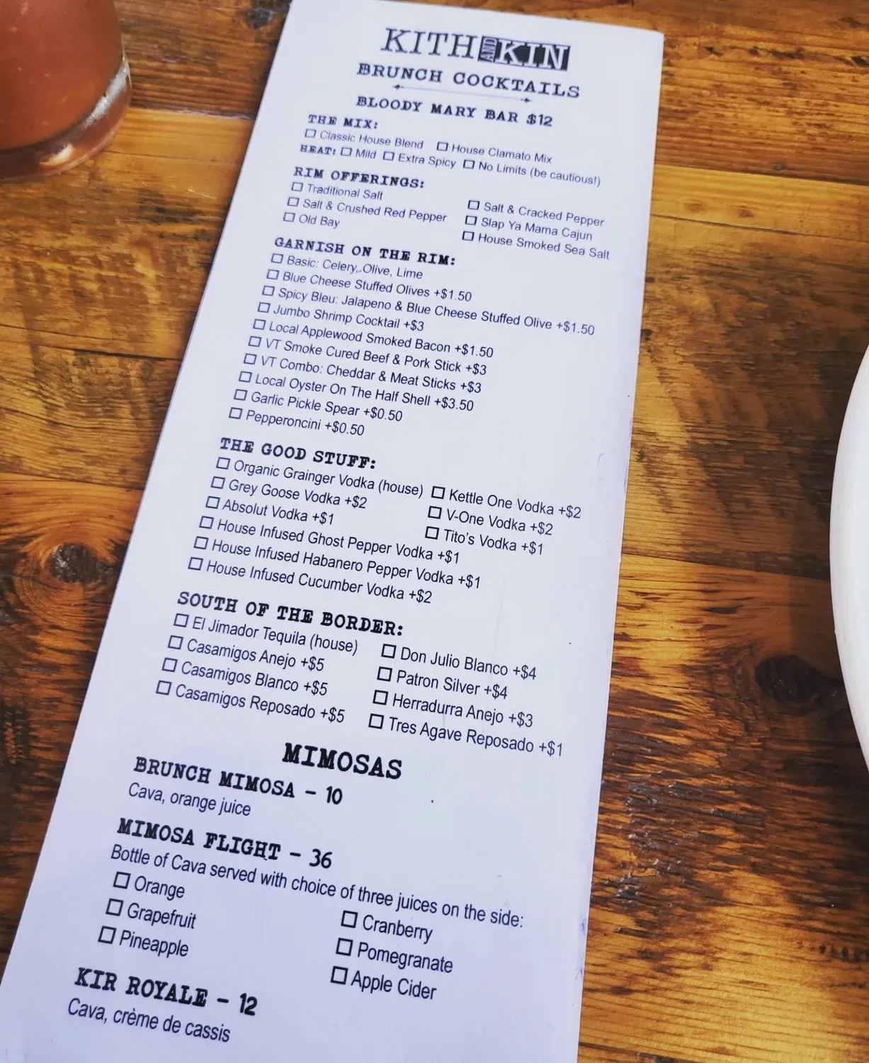 Kith and Kin Menu - Updated November 2025