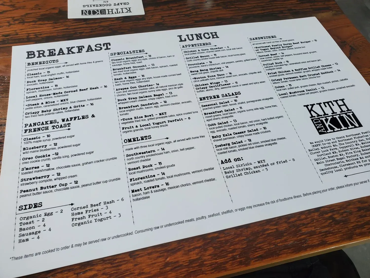 Kith and Kin Menu - Updated November 2025