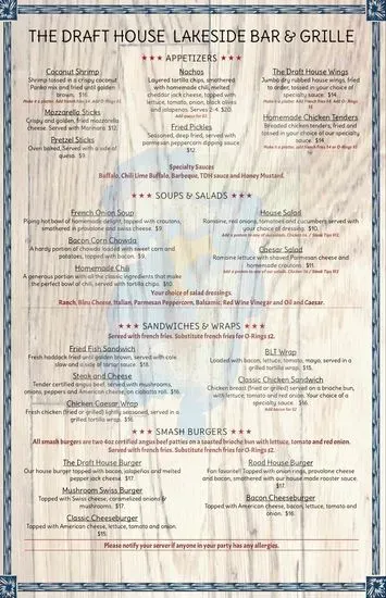 The Draft House Lakeside Bar & Grille Menu | Kingston, NH | Checkle