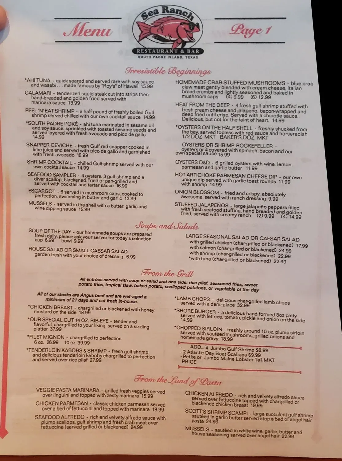 Sea Ranch Restaurant Menu - Updated October 2025