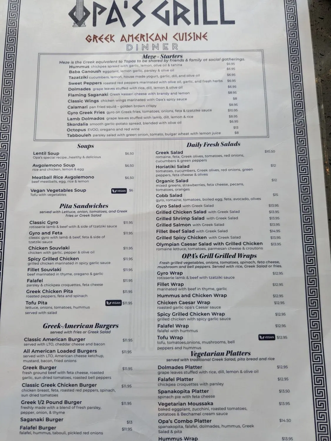 Opas Grill on 4th Ave Greek American Cuisine Menu - Updated November 2025