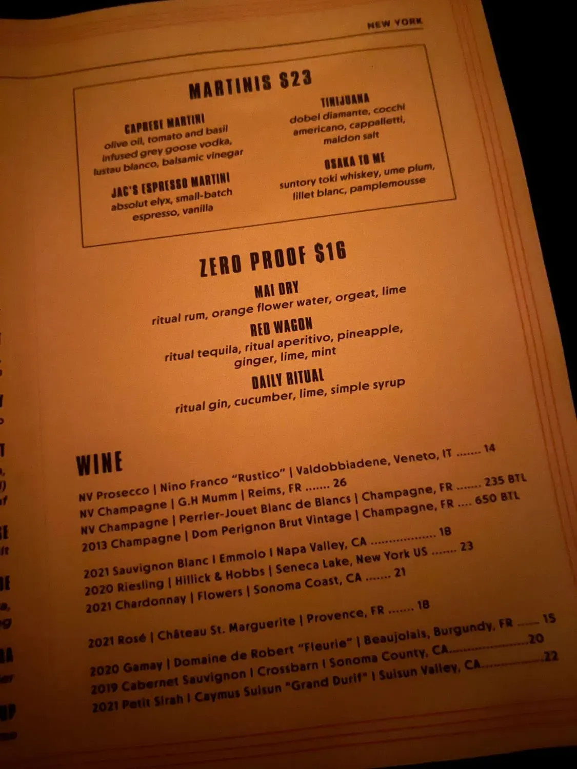 Jac's on Bond Menu - Updated October 2025