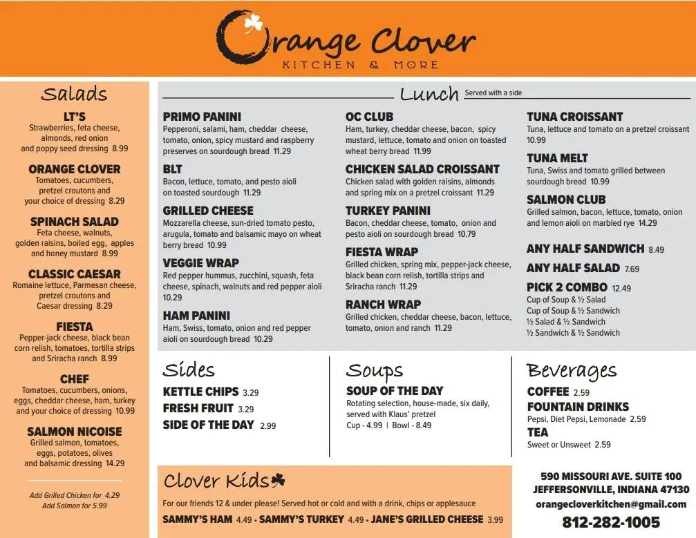 Orange Clover Kitchen & More Menu - Updated October 2025