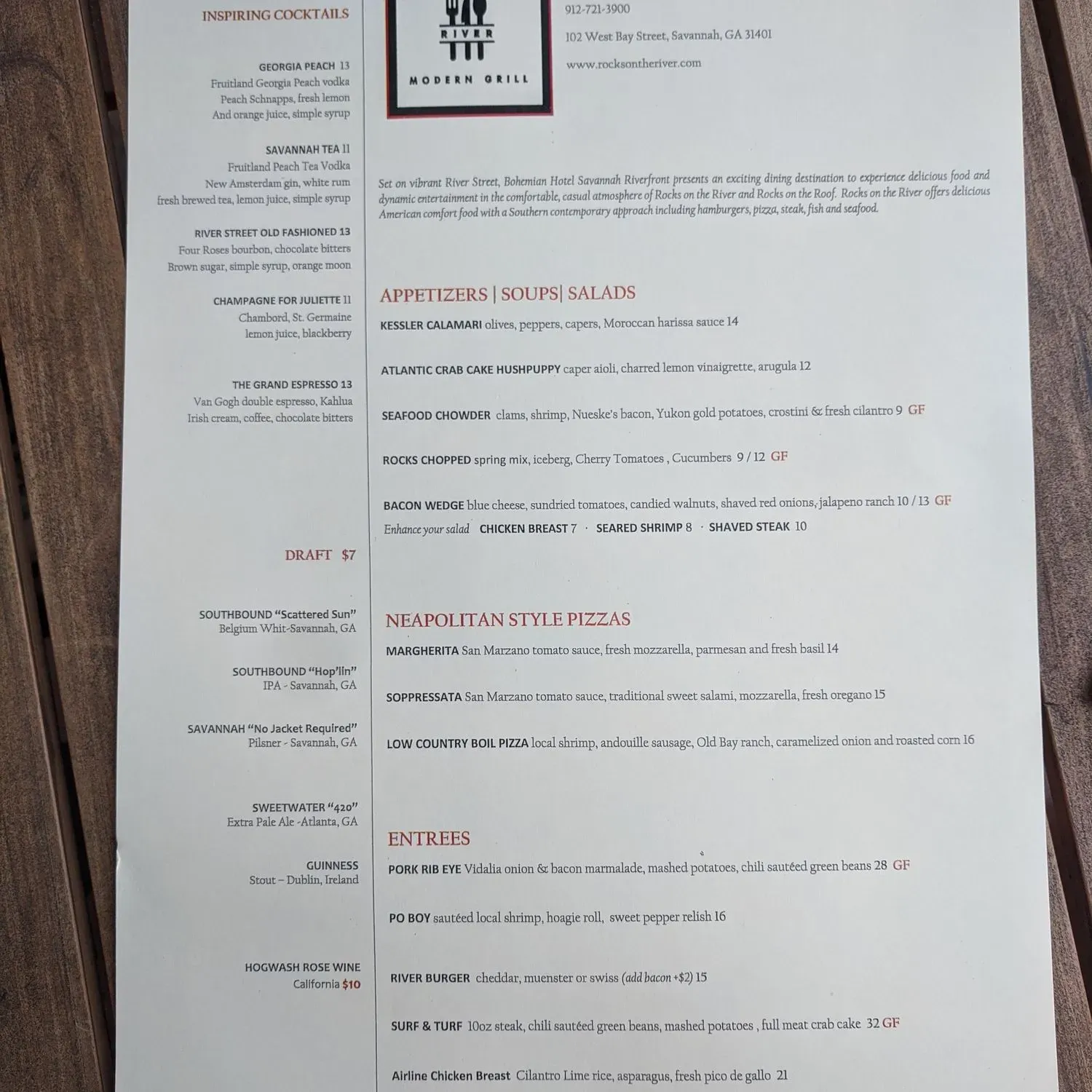 Rocks on the River Menu - Updated October 2025