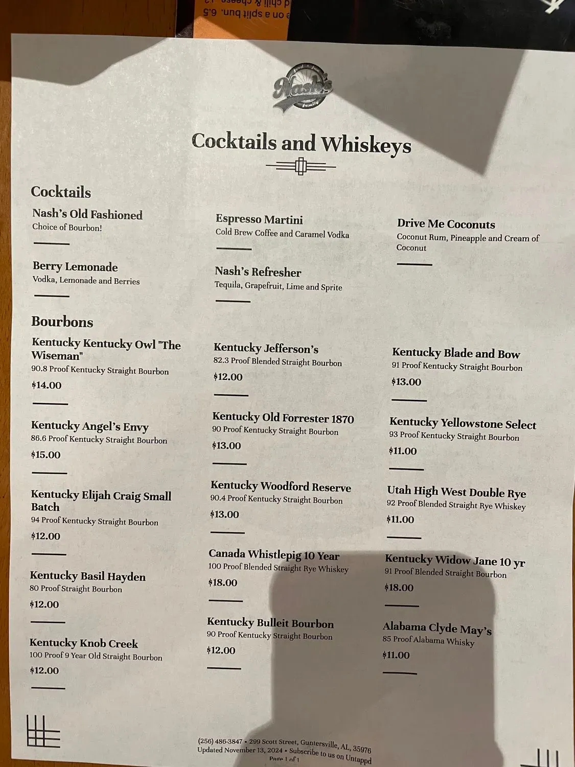 Nash's - Guntersville Menu | Guntersville, AL | Checkle