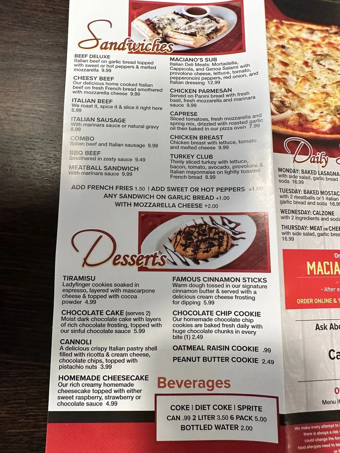 Maciano's Pizza & Pastaria Menu - Updated October 2025