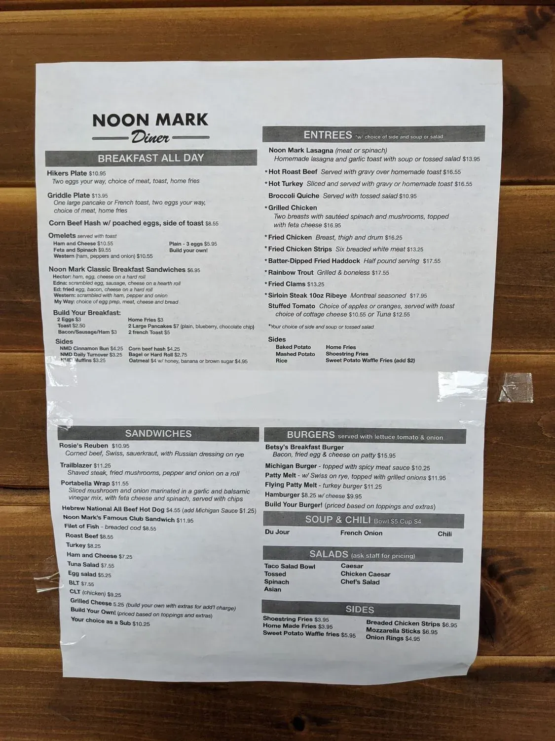 Noon Mark Diner Menu - Updated October 2025