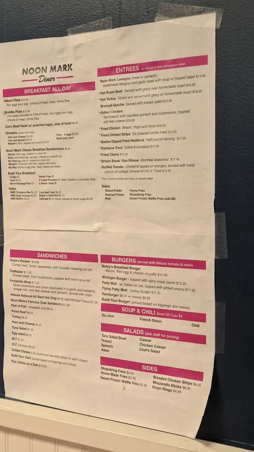 Noon Mark Diner Menu - Updated October 2025