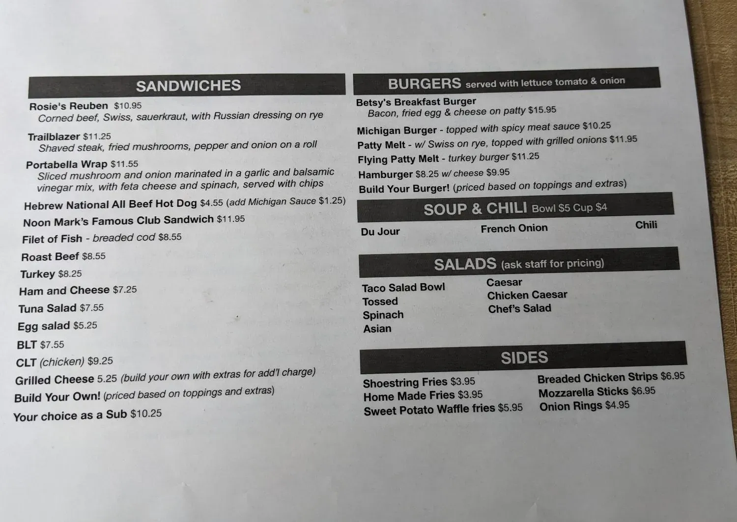 Noon Mark Diner Menu - Updated October 2025