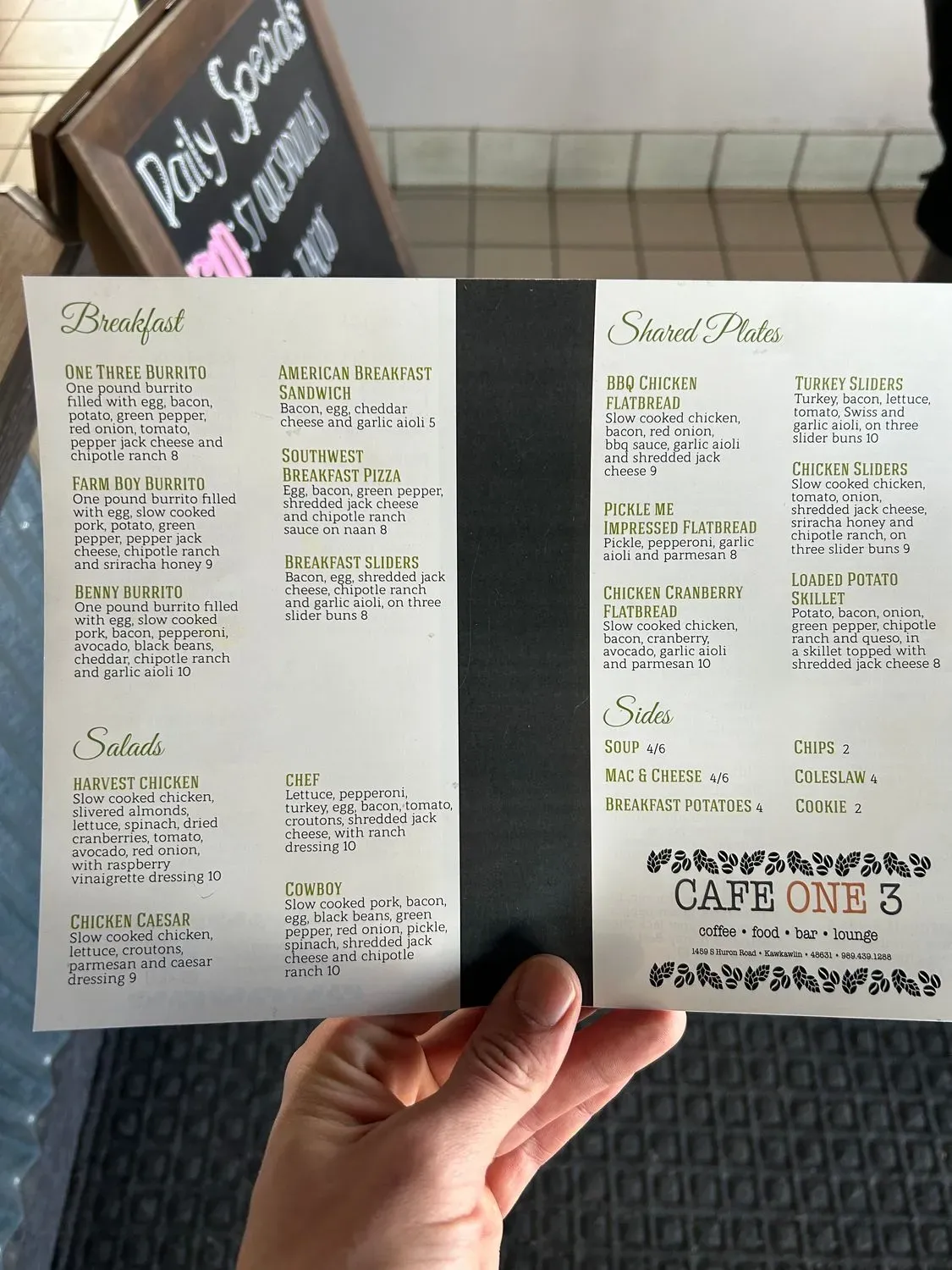 Cafe One 3 Menu - Updated October 2025