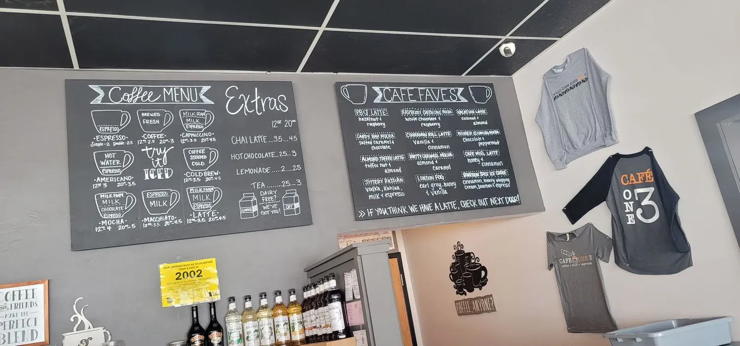 Cafe One 3 Menu - Updated October 2025