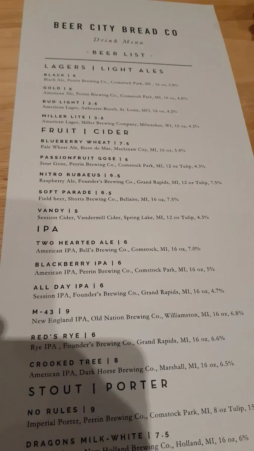 Beer City Bread CO. Menu - Updated October 2025