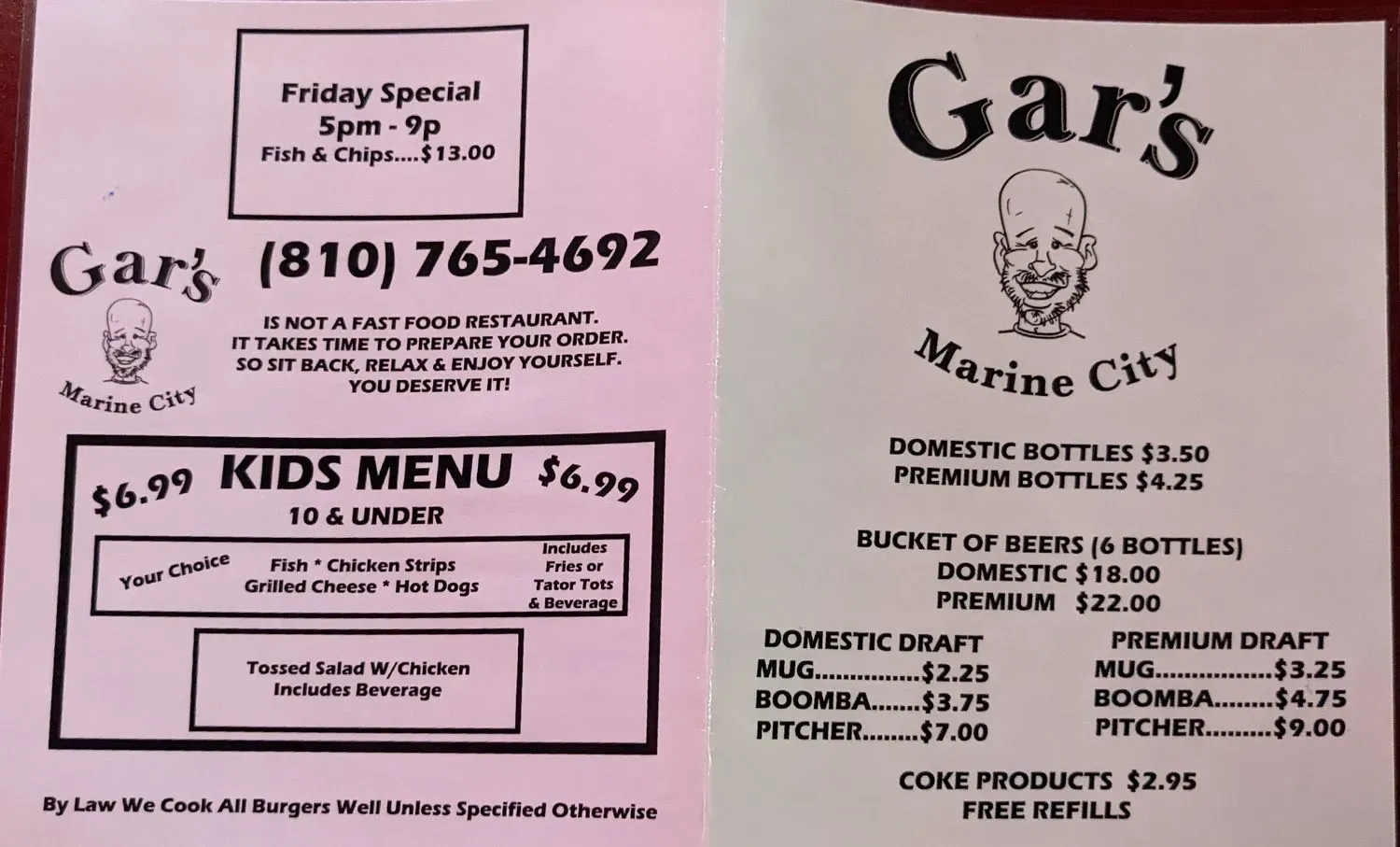 Gar's Lounge Menu - Updated October 2025