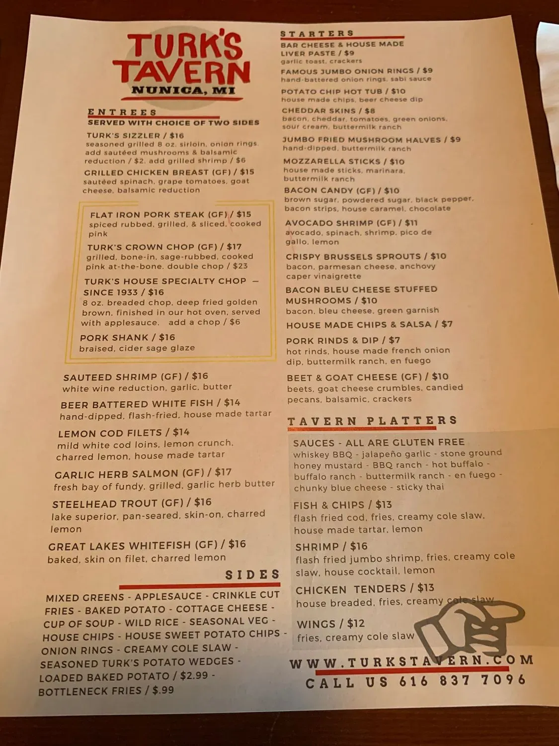 Turk's Tavern Menu - Updated October 2025