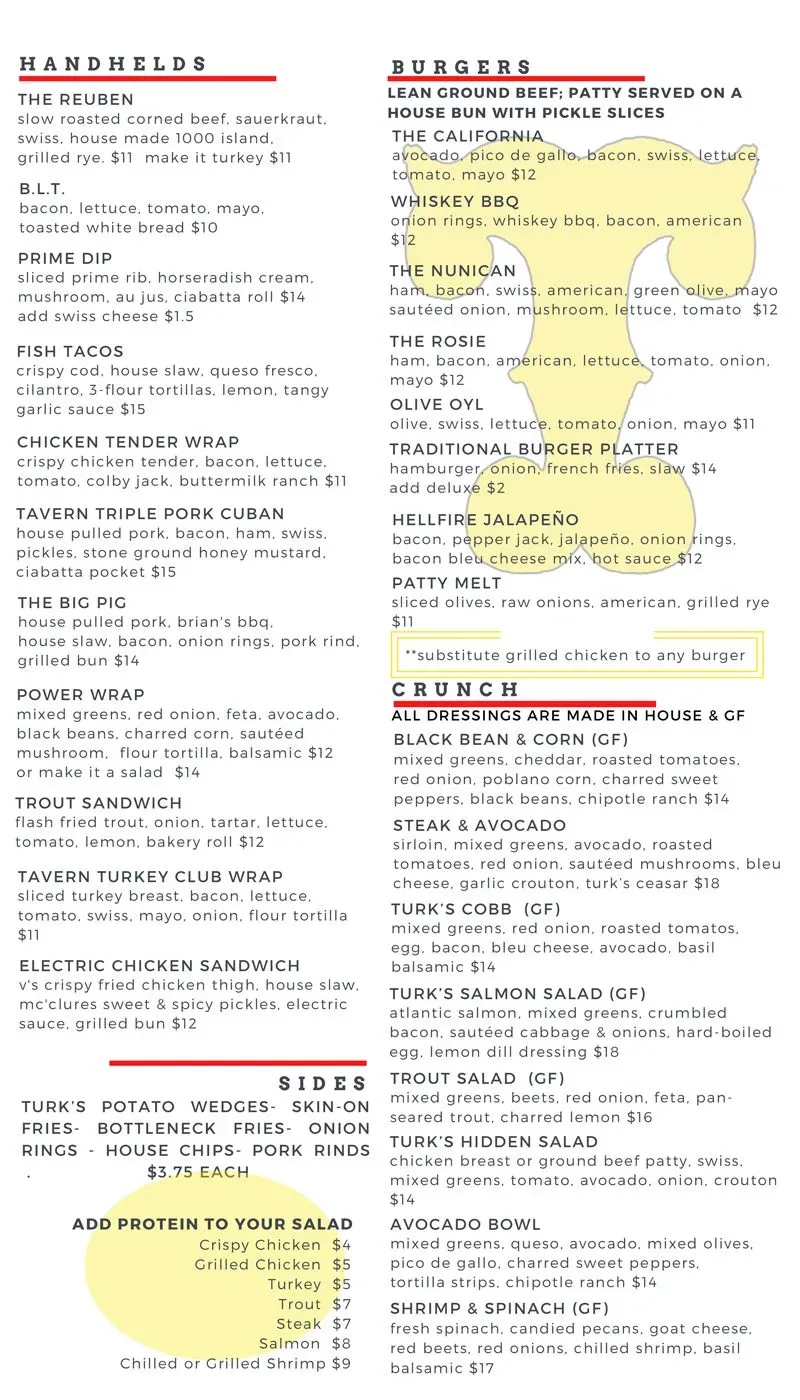 Turk's Tavern Menu - Updated October 2025