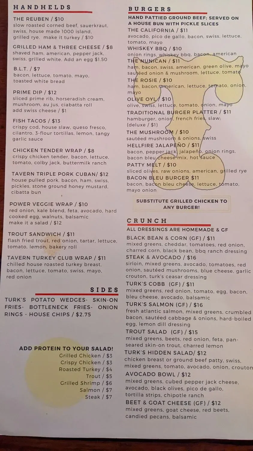 Turk's Tavern Menu - Updated October 2025