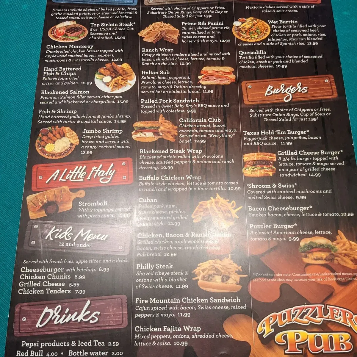 Puzzlers Pub Menu Burton MI Checkle