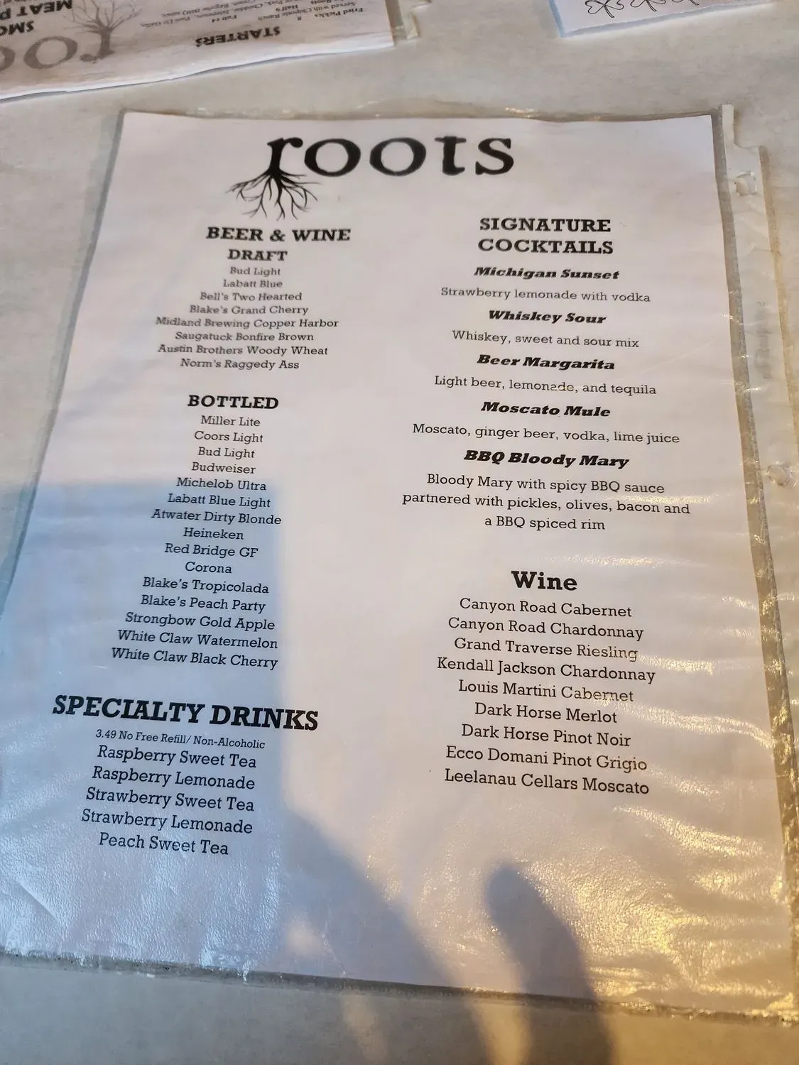 Roots Menu - Updated October 2025