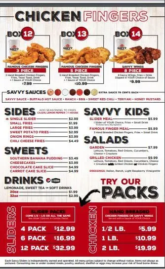 Savvy Sliders Menu | Sterling Heights, MI | Checkle