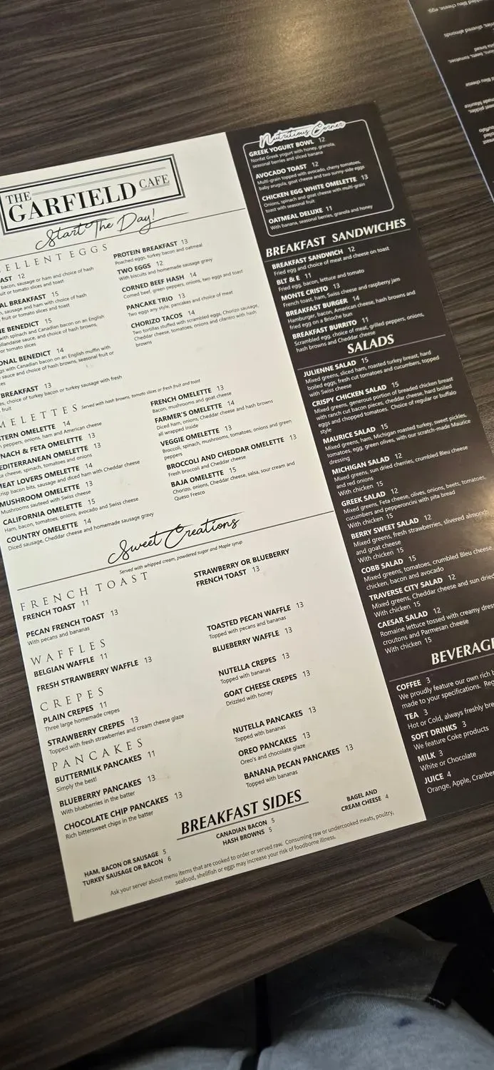 The Garfield Cafe Menu - Updated October 2025