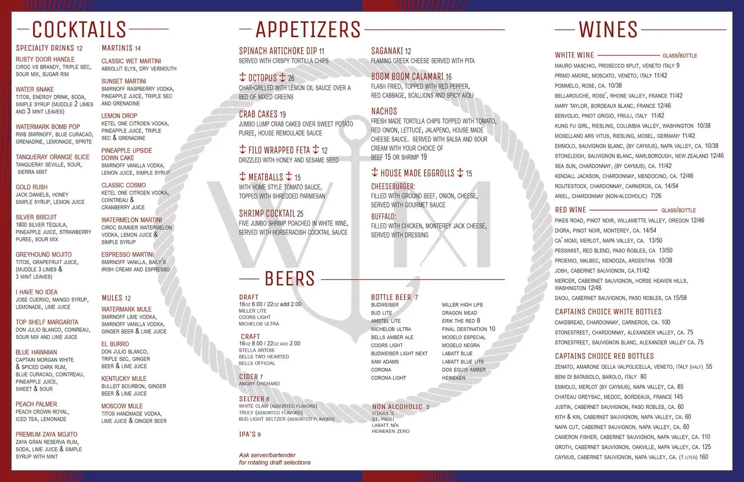 WaterMark Bar and Grille Menu - Updated October 2025