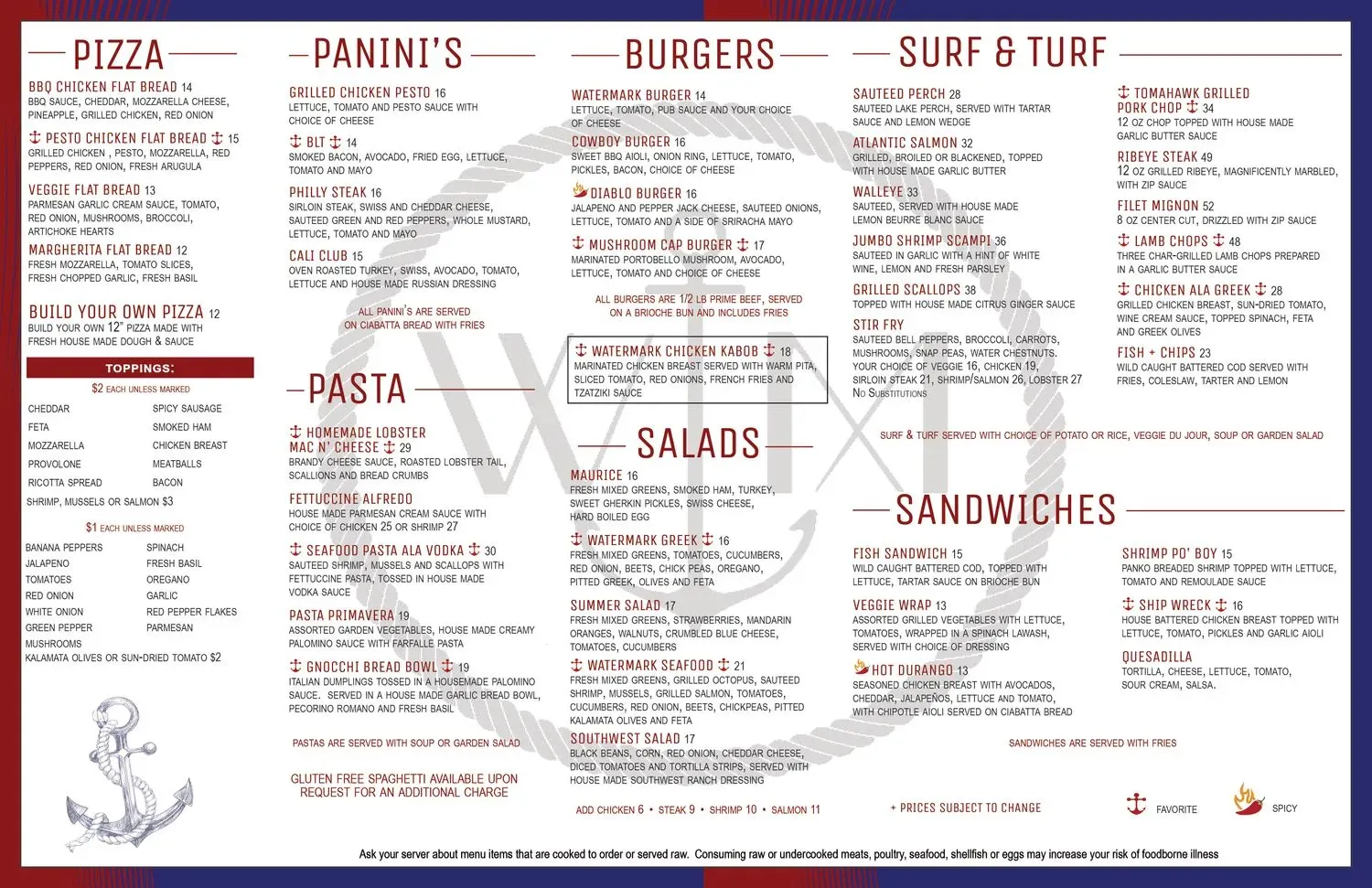 WaterMark Bar and Grille Menu - Updated October 2025