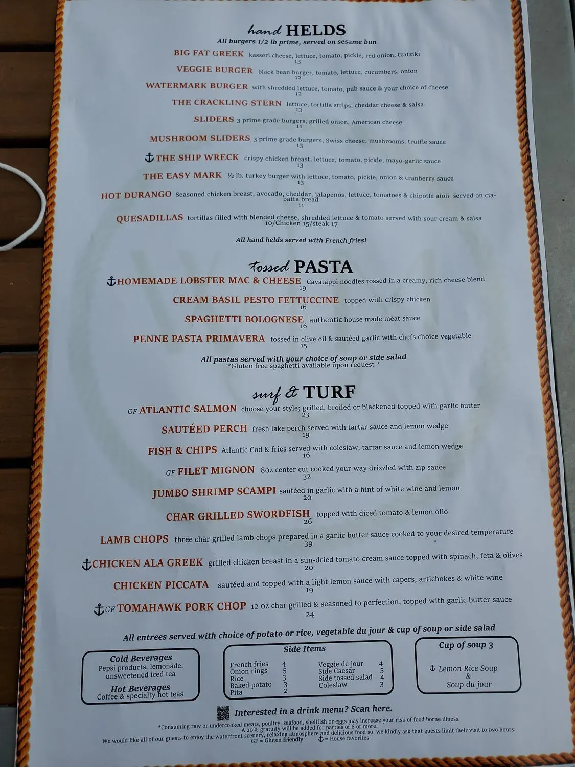 WaterMark Bar and Grille Menu - Updated October 2025