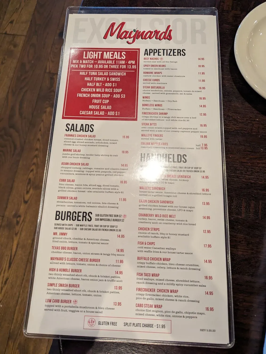 Maynards Menu - Updated October 2025