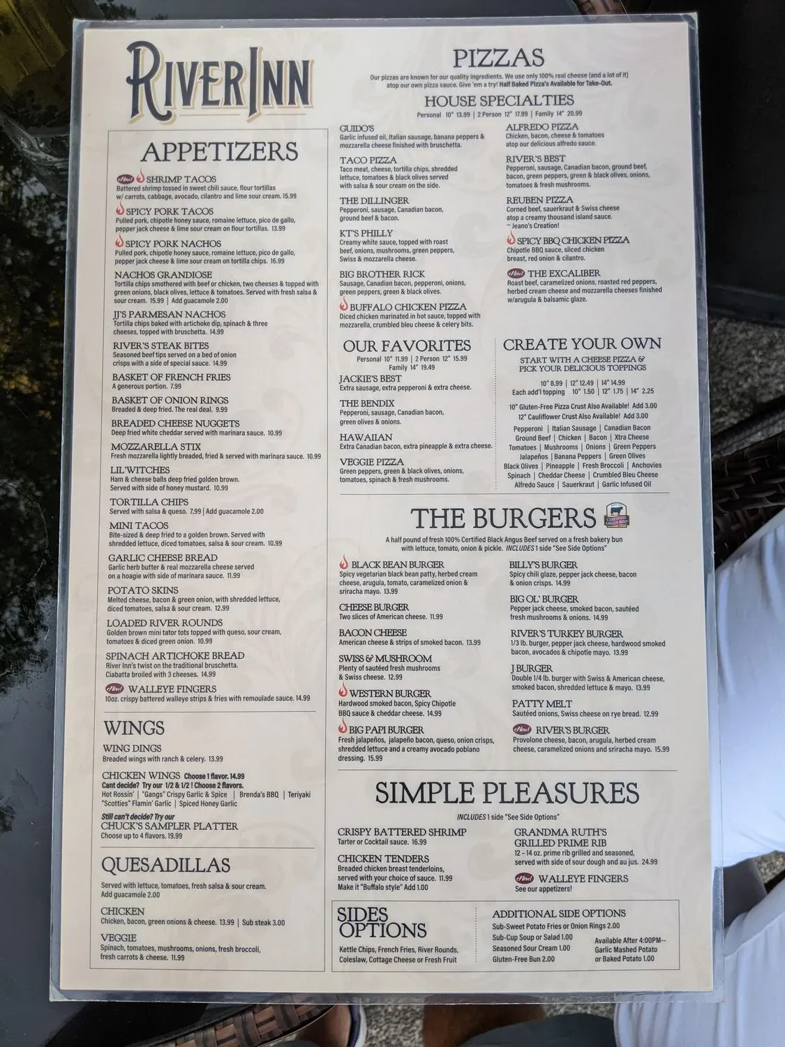 River Inn Bar & Grill Menu - Updated October 2025