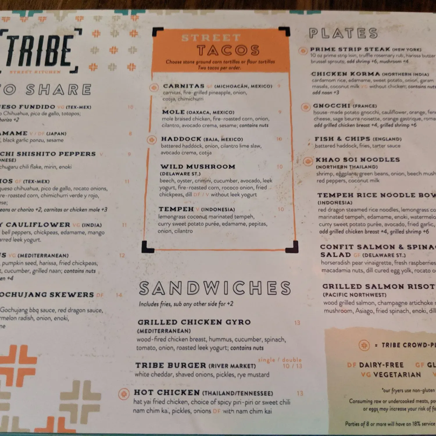 Tribe Street Kitchen Menu - Updated March 2024