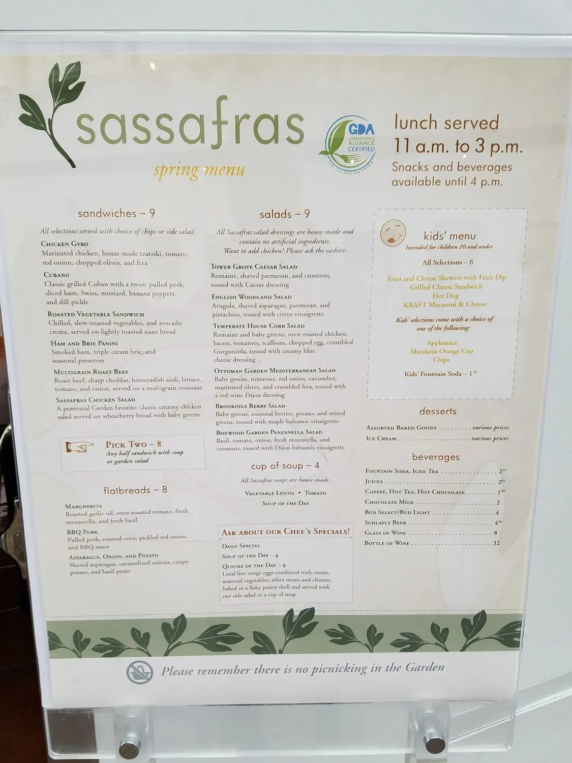 Sassafras Menu - Updated October 2025