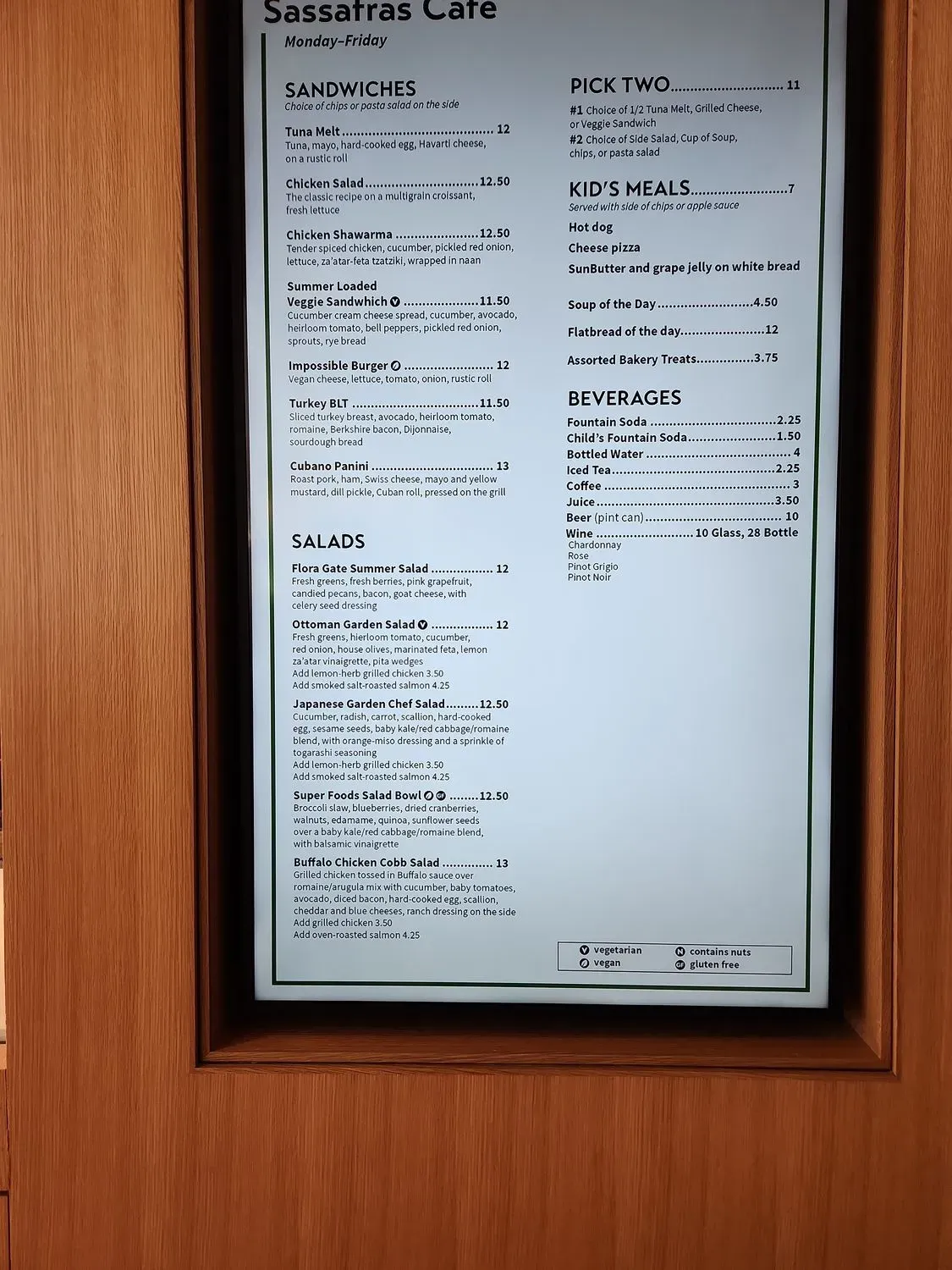 Sassafras Menu - Updated October 2025