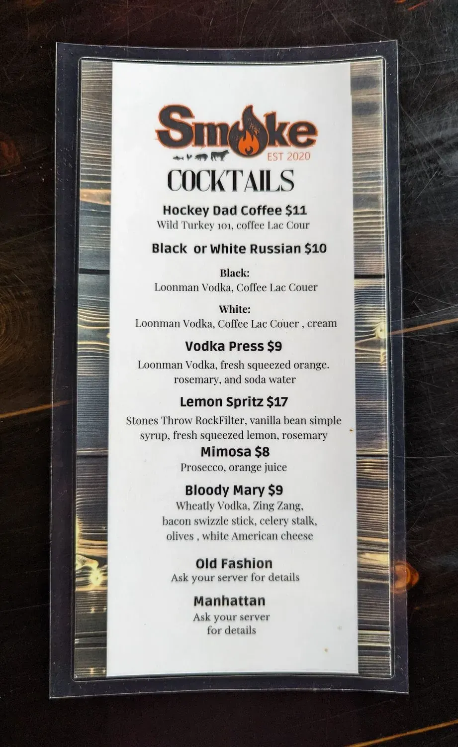 Smoke Menu - Updated October 2025