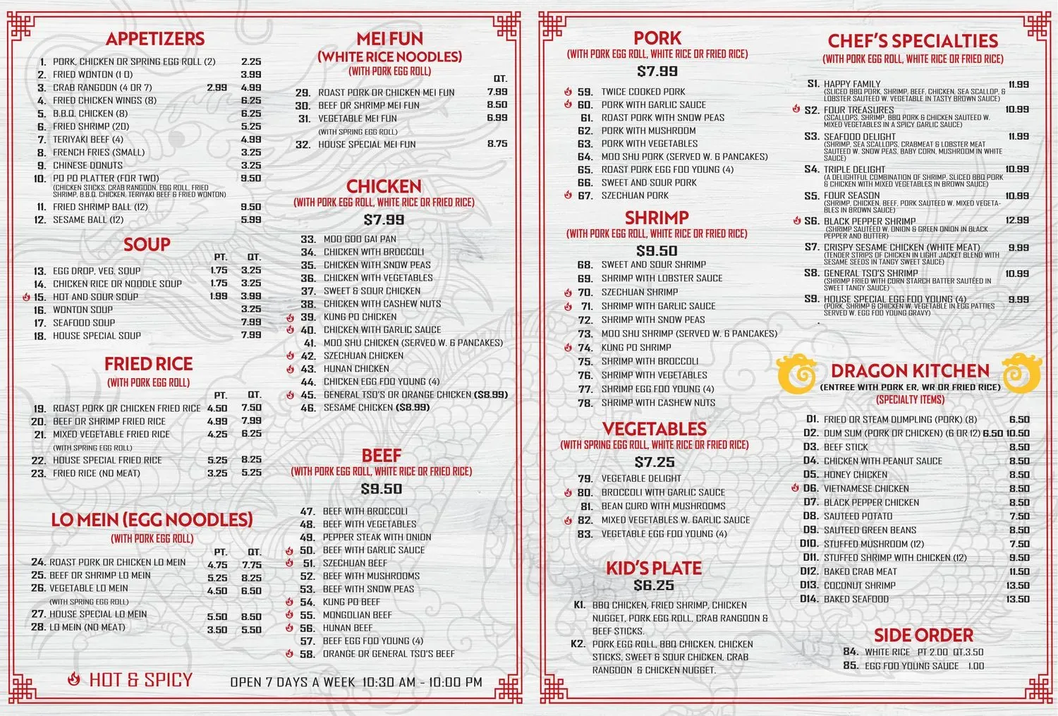 Dragon Kitchen Menu - Updated October 2025
