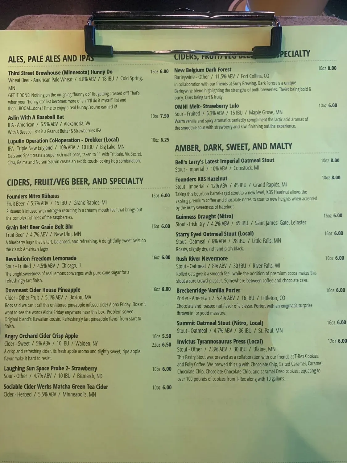 Boulder Tap House Menu - Updated October 2025