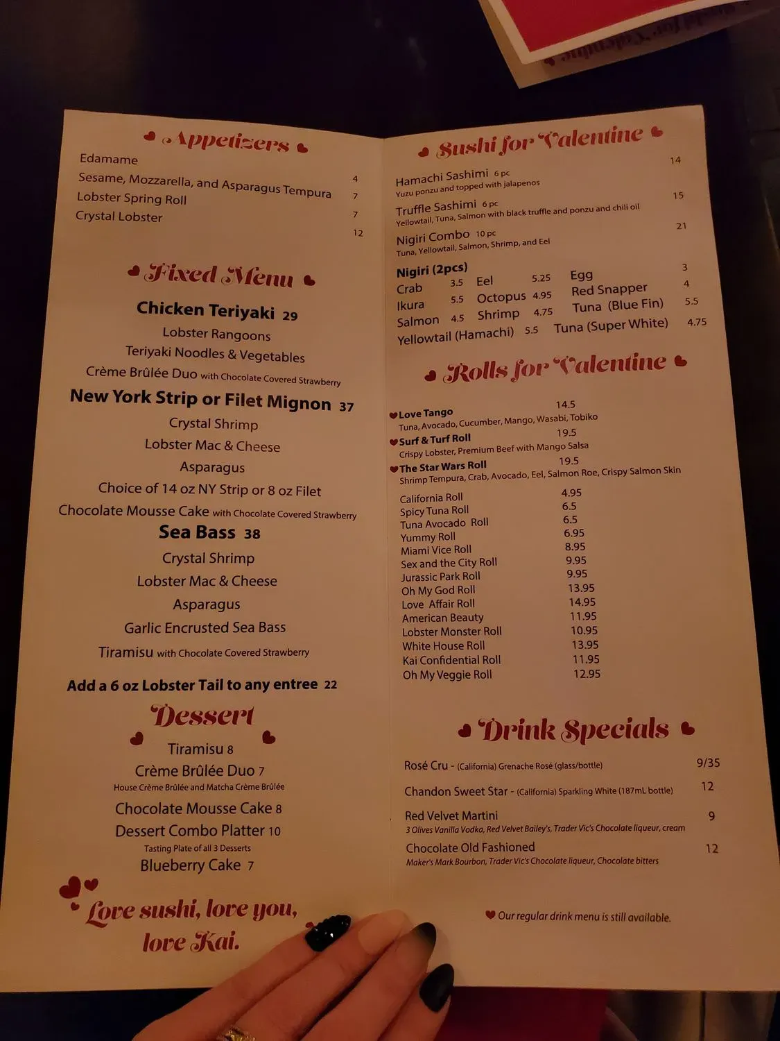 Kai after Dark Menu - Updated October 2025