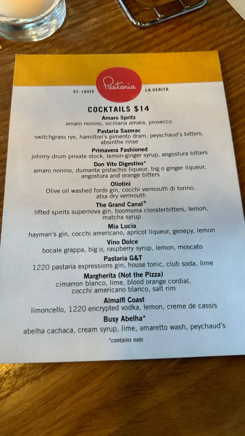 Pastaria Menu - Updated October 2025