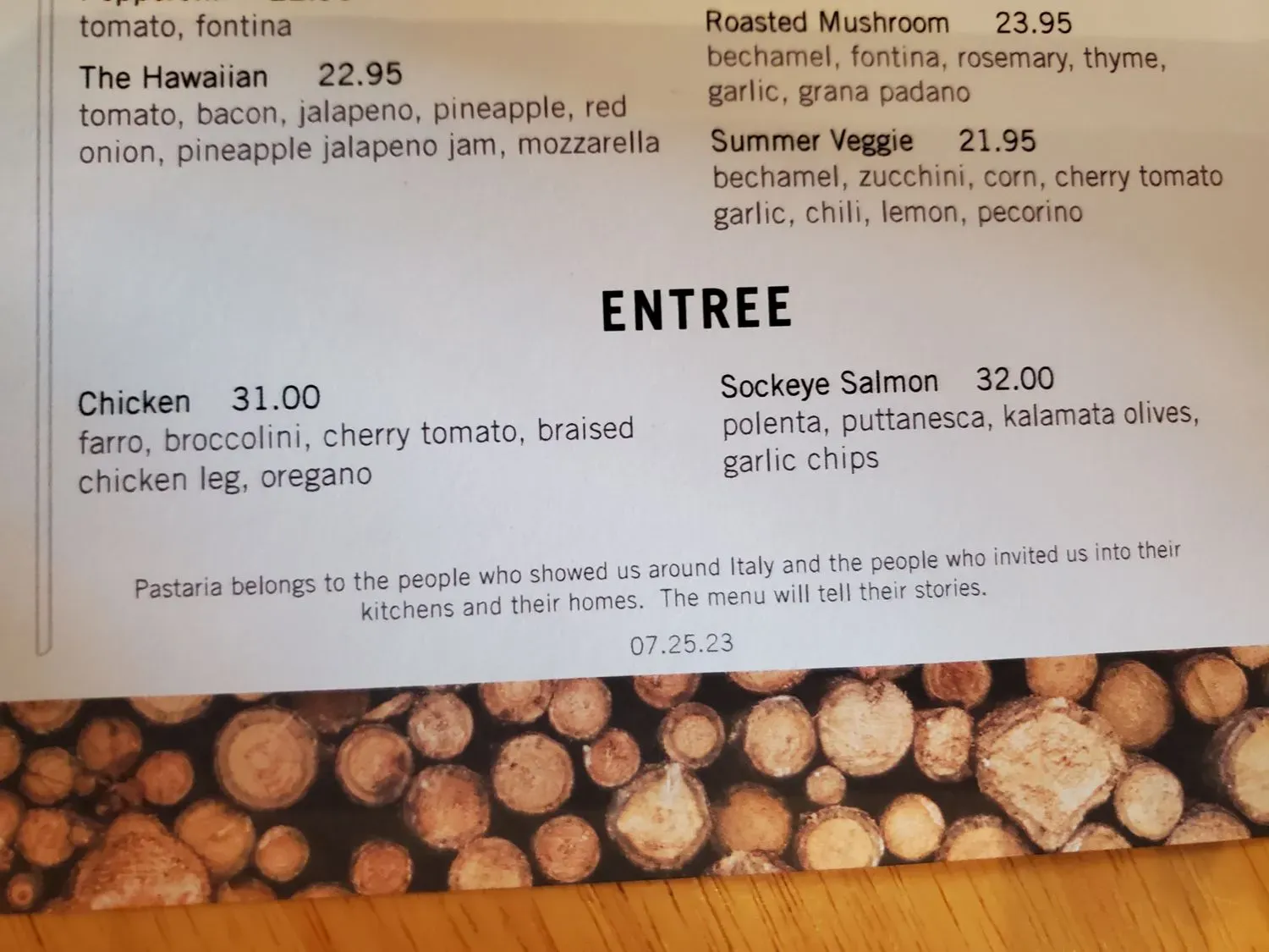 Pastaria Menu - Updated October 2025