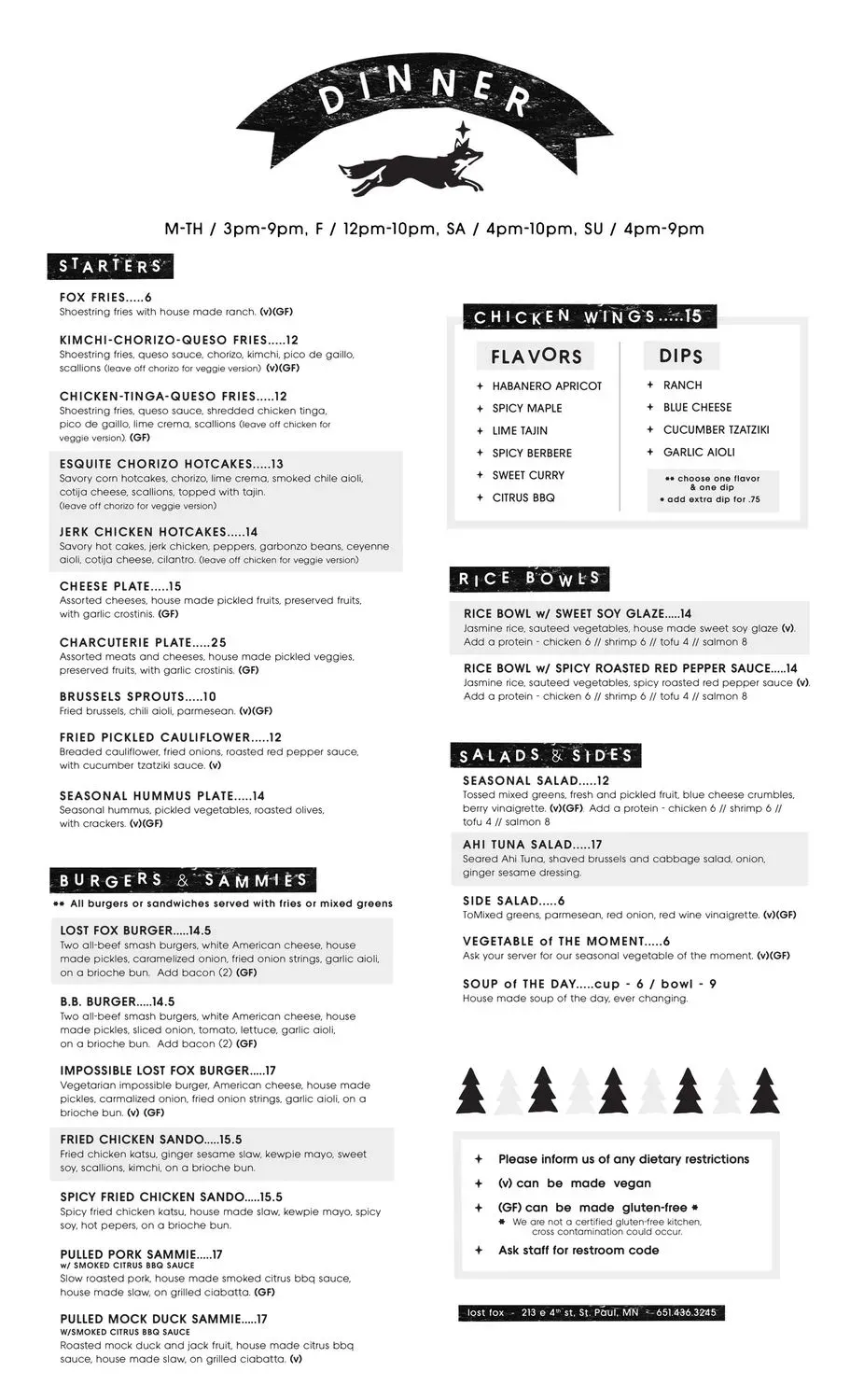 Lost Fox Menu - Updated October 2025