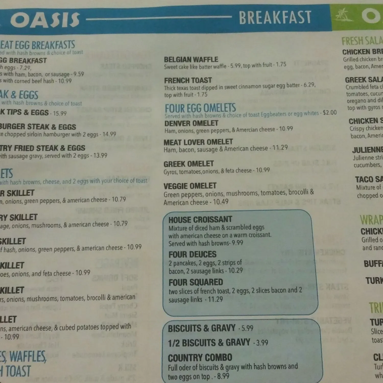 Oasis Restaurant Menu - Updated October 2025