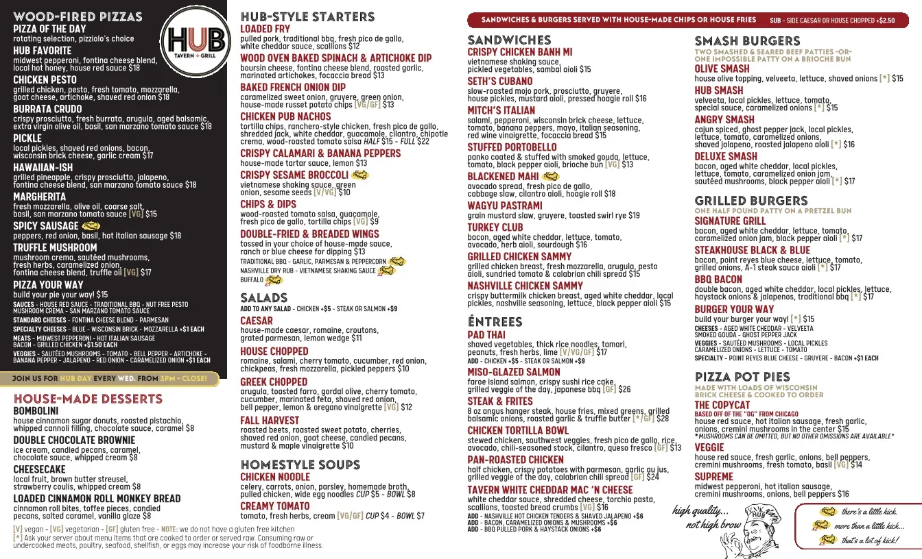 HUB Tavern + Grill Menu - Updated October 2025