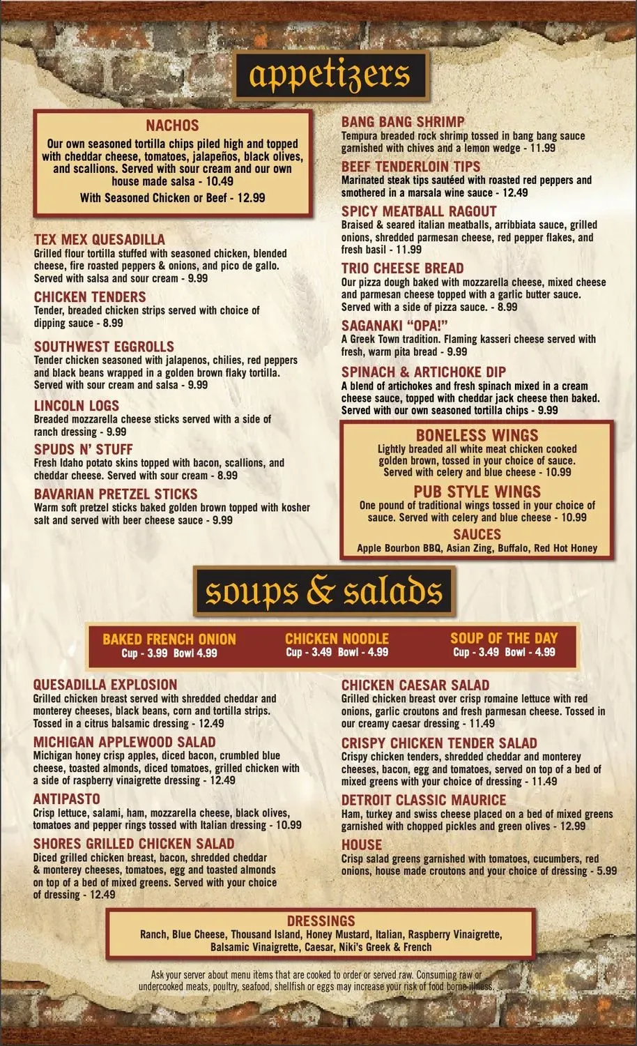 Shores Inn Food & Spirits Menu - Updated October 2025