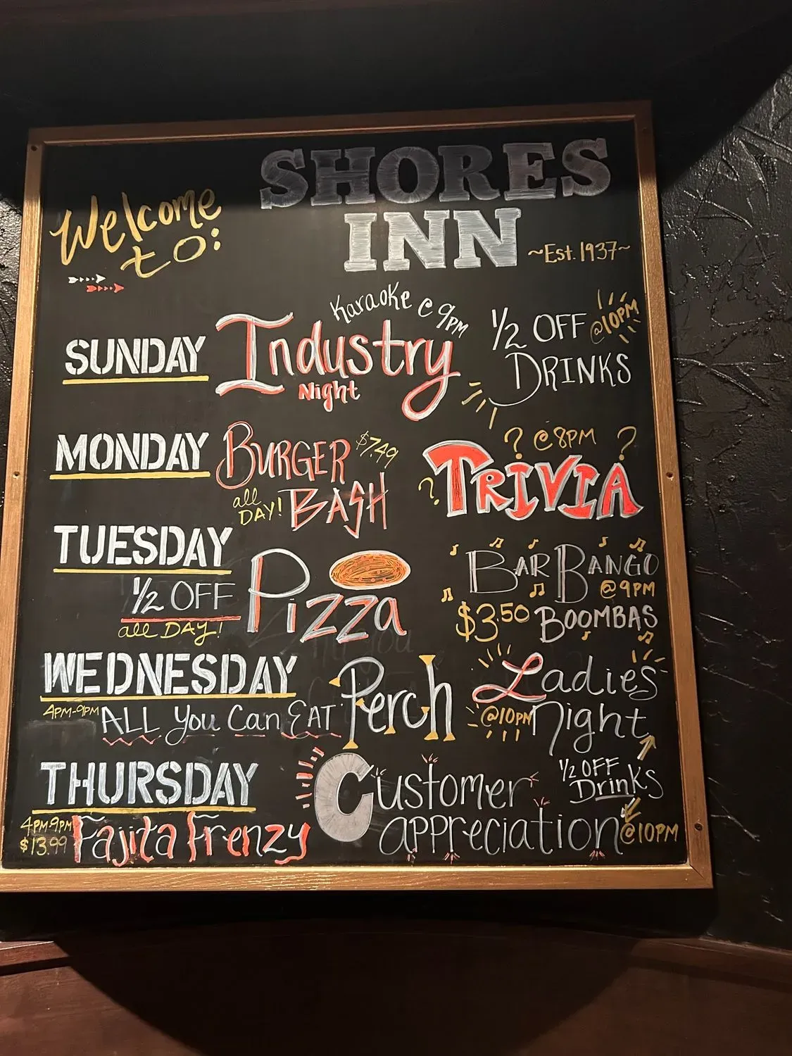 Shores Inn Food & Spirits Menu - Updated October 2025