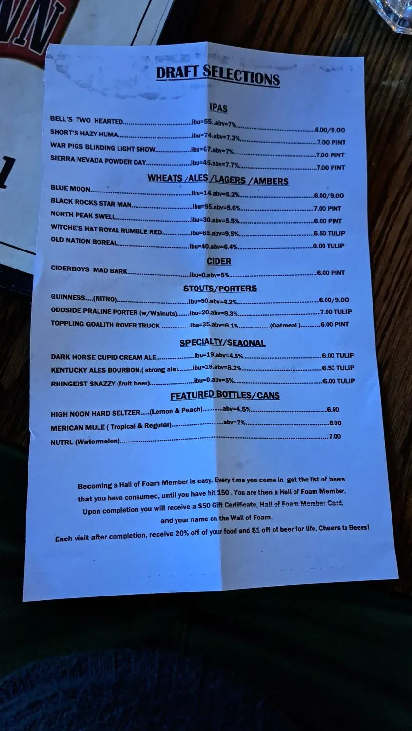 Shores Inn Food & Spirits Menu - Updated October 2025